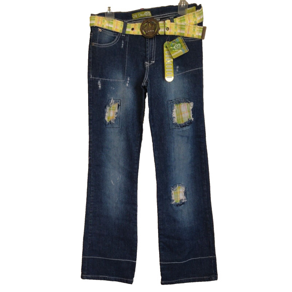 NWT Patchwork Denim Jeans OLD SKOOL URBAN Wide Hem ARTSY Distressed Rips Sz 5/6 - Picture 6 of 16